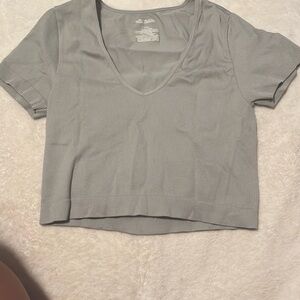 Wild Fable Gray Crop Fitted Short Sleeve T-Shirt